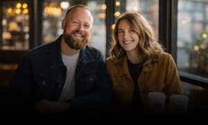Couple meeting privately to sign a marriage license without a ceremony or guests.