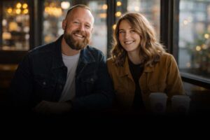 Couple meeting privately to sign a marriage license without a ceremony or guests.